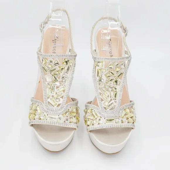 Zigi Soho Sandals SUNELLE Silver Satin Crystal Rhinestone Jeweled Heels Size 10 - Picture 3 of 7